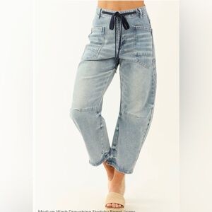 So Me Medium Wash Drawstring Crop Jeans - Light Blue